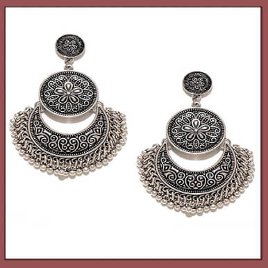 Oxidised Chandbali Silver Earrings