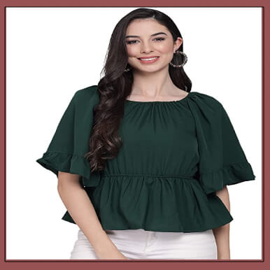 Casual Flared Sleeves Solid Women Top